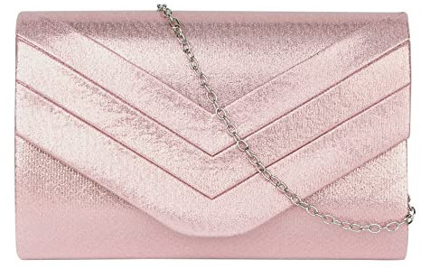 MEGAUK Damen Clutch Elegante Abendtasche Wildleder Handtasche Envelope Tasche Unterarmtasche mit Kette für Hochzeit Wedding Prom Party Pink