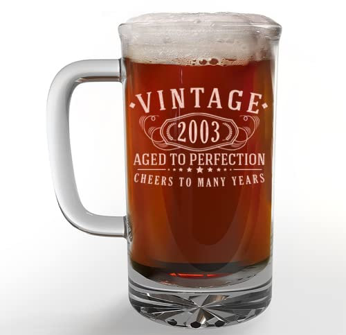 Vintage 2003 Etched 16oz Glass Beer Mug - 22nd Birthday Gifts for Men - Cheers to 22 years old - 22nd birthday decorations for him - Best Engraved Beer Gift ideas for Men - Dad Grandpa 2.0