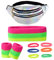 80er, 90er Bauchtasche Bunt Damen Gürteltasche Metallic 3 Fächer Umhängetasche mit Neon Regenbogen Armbändern und Stirnband, Neon Haargummi für 80er 90er Faschingskostüm (Bunt)