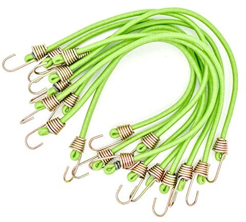 Bailinks 10 (25 cm) Corde Elastiche, Confezione da 8 Corde per Bagagli Mini Corda, Fascio di Cinghie Elastiche Corda Elastica Fissa, Corda di Sicurezza Elastica con Gancio