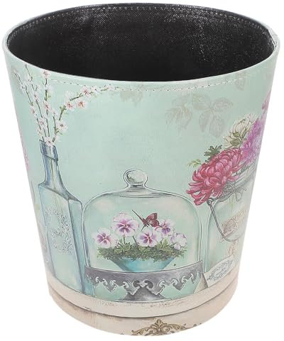 Zerodeko 10L Leather Trash can Round Pu Leather Waste Bin Retro Style Paper Basket Home Office Storage Container