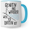 Grammatik Tasse, Genitiv ins Wasser weil es Dativ ist Geschenk Kaffee-Becher Geschenkidee Lehrer Tasse mit Spruch lustig Grammatik Deutsch Dativ Genitiv Kaffeetasse Teetasse Germanist (Weiß/Blau)