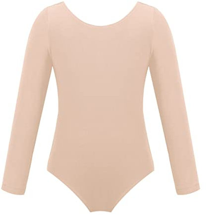 CHICTRY Kinder Mädchen Ballettanzug Langarm Gymnastik Body Rundhals Tanz Trikot Stretch Leotard Einfarbig Trikotanzug Dancewear Apricot 98-104