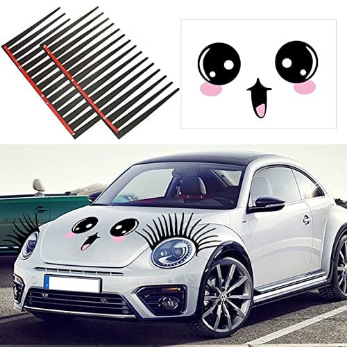 Auto wimpern aufkleber, 2 Paare Schwarz wimpern aufkleber auto für Scheinwerfer 3d-autoaufkleber Auto Styling Dekorative Aufkleber mit Lächeln Auto Aufkleber