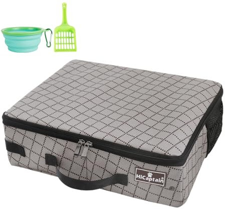 HiCaptain Litière de voyage portable pour chat avec couvercle, pliable, anti-fuite, sans odeur, étanche, pliable, standard pour chats de petite et moyenne taille, kaki