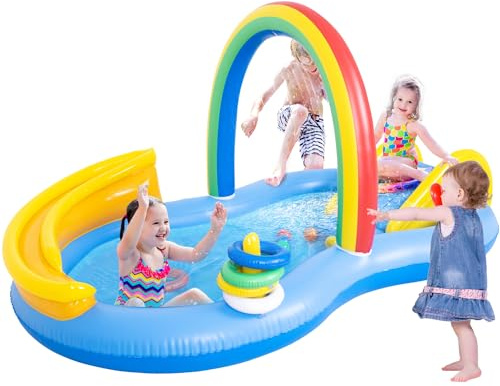 Aufblasbares Schwimmbad mit Wasserrutsche, aufblasbares Spielcenter mit Sprühwasser, Wurfring, Ball für den Außenbereich, Hinterhof, Garten, Wasserpark