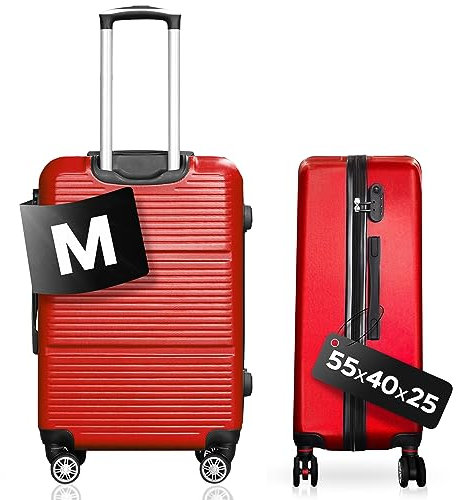 DS-Lux Hochwertigen Reisekoffer Koffer Hartschalen-Koffer Trolley Rollkoffer Handgepäck ABS-Kunststoff mit TSA-Schloss, 4 Spinner Rollen, (S-M-L-Set), Farbe: Rot, Größe: M