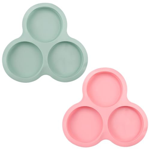 Muffin Tray Mold - 2Pcs Silicone 3 Cavity Baking Tray Mold for Egg Muffin Cupcake(Pink and Grey)