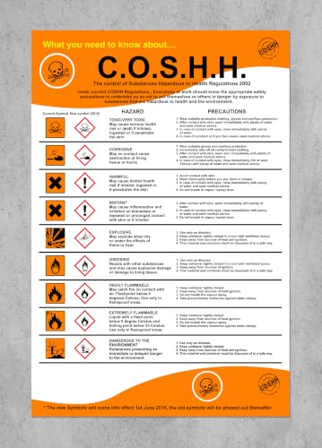 COSHH Regulations Chemical Safety Sign - 1.2mm Rigid Plastic 600mm x 400mm Case (Pack of 5)