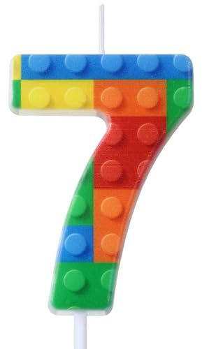 Rossesay Building Block Number 0-9 Birthday Cake Candle Numeral Birthday Sparkler Candles for Building Block Cake Topper for Party Decorations Supplies(Number 7)