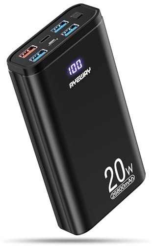 AYEWAY Power Bank 26800mAh USB C Fast Charging Portable Charger PD 20W Battery pack with 5 Outputs & Digital Display,External Backup Phone Charger for iPhone,MacBook,Samsung,Travel,Camping (Black)
