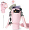 Twshiny Water Bottle Carrier Bag for Stanley Cup 40 oz Tumbler Neoprene with Phone Pocket (Pink)