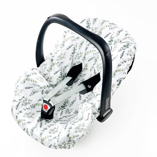 Sommerbezug Babyschale Bezug Universal, 100% antibakterielle Baumwolle mit Silberionen, Schonbezug Babyschalebezug (EUKALYPTUS)