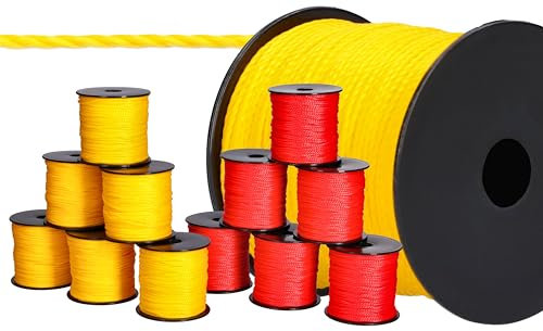 ToolSpace 12x Maurerschnur Bauschnur - 100m x 1.6 mm - 6X Rot, 6X Gelb - Polypropylen-Seide - Richtschnur - Lotschnur - Stärke Pflasterschnur - langlebig & reißfest - Maurerschnur für Wasserwaage