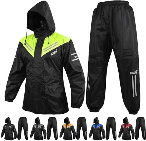 BYKR Wasserdichter Motorrad-Regenanzug für Damen und Herren, 2-teilig, atmungsaktiv und winddicht, Schutz vor nassem Wetter, Hi-Viz Grün, Large