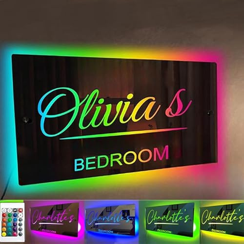 Espejo luminoso personalizado, espejo luminoso con nombre, apellido personalizado, espejo luminoso de 12 colores, decoración de pared, logotipo grande de luz de neón