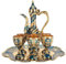 Turkish Tea Set, Vintage Zinc Alloy Tea Set Turkish Coffee Set with Teapot Tray and 6 Cups for Home Decor Birthday Christmas Housewarming Wedding (Gold Blue)