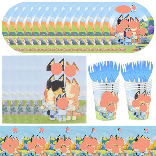 Blue Dog Birthday Party Supplies 81pcs Blue Dog Birthday Party Supplies, Theme Party Supplies, Kids Birthday Party Decorations, Tablecloth Napkins Plates Paper Cups Tablecloth