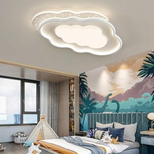 LED Deckenleuchte Kinderzimmer Deckenlampe Dimmbar Mit Fernbedienung Jungen Und Mädchen Wolke Kreatives Design Einbau Baby Schlafzimmer Für Acryl Lampshade Kronleuchter Kinder Deckenlich ( Color : Whi