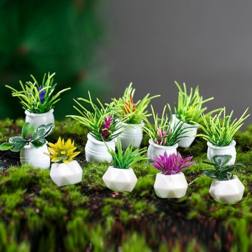 Purple Star 11 Pack Miniatures Plants for Fairy Garden Accessories Tiny Potted Plants for Dolls House Mini Figures Ornament Decorations for Micro Landscape Gifts Green