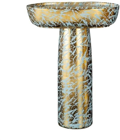 Lavabo Salle de Bain Lavabo à colonne doré de luxe léger, 2 pièces sur pied avec robinet, drain et miroir, lavabo sur pied de salle de bain en céramique moderne, lavabo artistique Évier Lave Main(A)