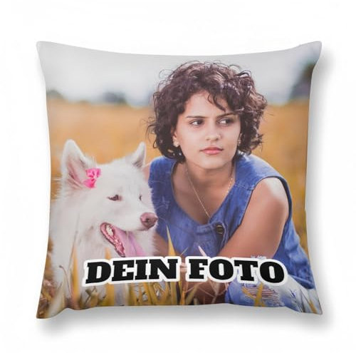 MIOLCHEN Kissen mit Foto Bedrucken Lassen, Kissen Personalisiert, Fotokissen mit eigenem Foto, Personalisiertes Kissen, Kissenbezug personalisierbar mit Foto-Blid und Wunschtext. (50 * 50cm)