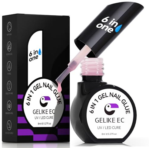 Gelike ec Gel Nail Glue 6 in 1, Sheer Blush Pink Base Coat for French Nail Tips, Press on Nail, Nail Art