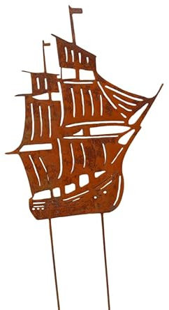 Gartenstecker. Beestecker Segelschiff. Paneel Gartenstab Eisen Rost 64 cm hoch.