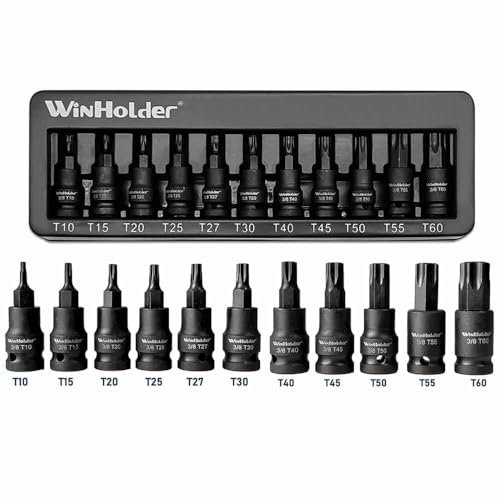 WinHolder 11pcs Male Torx Star Impact Impacted Shallow Short Bit Sockets T10 – T60 Set