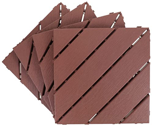 TOKIDNY 4pcs Interlocking Deck Tiles Self-assemble Balcony Flooring Imitation Wood Plastic Decking 25x25cm Brown Red Outdoor Home Decor