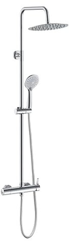 AICA ensemble de douche colonne de douche de salle de bain avec robinet mécanique, douche de tête ronde 25X25CM et douchette 3 fonctions, hauteur réglable 750-1200mm(Style 1)