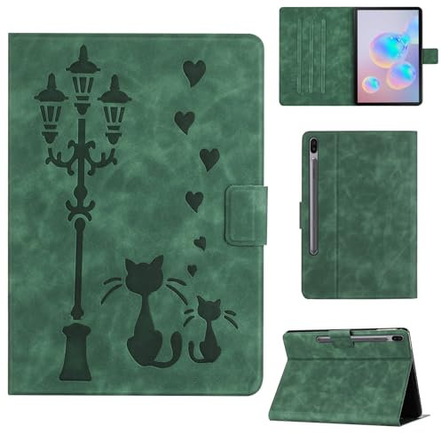 Rosbtib Funda para Samsung Galaxy Tab S6 10.5 Pulgadas (SM-T860/ T865) 2019 Funda Protectora de Piel sintética con Soporte, Una Pareja de Gatos íntimos bajo una farola, para Galaxy Tab S6, Verde