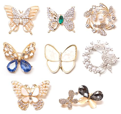Neikafan 8 Pièces Broche Papillon Broches Et Pins Pour Femme Broche En Perle Simulée En Strass Pour Sacs à Dos Vêtements Casquettes Décors
