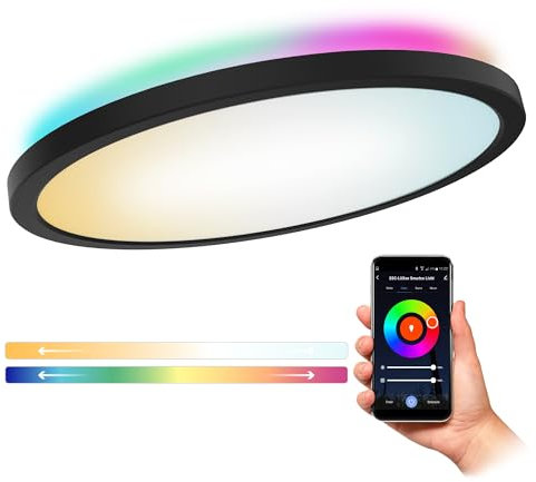 SSC-LUXon ERUNA smarte LED RGB Deckenleuchte Wohnzimmer Ø 29cm indirekte Beleuchtung - WLAN App Steuerung kompatibel mit Alexa, Siri & Google