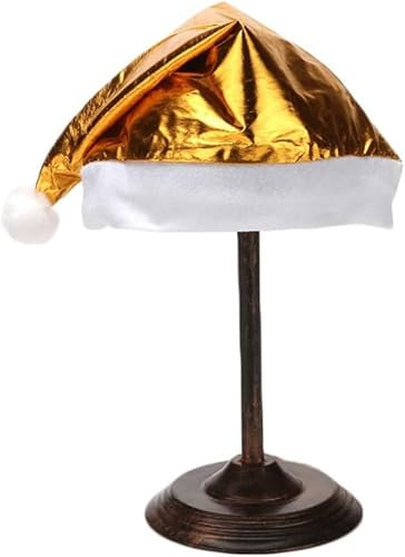 XIANMY Weihnachtsmütze, Weihnachtsmannmütze, Glitzerkappe, Hut für Weihnachten, Silvester, Party, Urlaub, Zubehör, Erwachsene, Uni, Gold