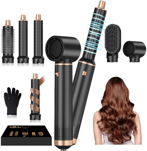 Neue Airstyler 5 in 1, Ionen Haartrockner, Föhnbürste Set mit 30mm Warmluft-Lockenstab | 1000W Hairstyler für Volumen, Trocknen, Glätten & Locken | 3 Temperaturstufen (50°C-105°C) für Alle Haartypen