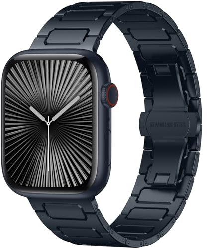 Mastten Metallarmband Kompatibel mit Apple Watch Ultra 2 Armband 49mm 46mm 45mm 44mm 42mm(Series 3 2 1), Edelstahl Ersatzarmband für iWatch SE Series 10 9 8 7 6 5 4 3 2 1, Mitternacht