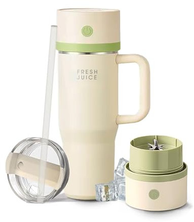 Fresh Juice TumblerBlend - Licuadora portátil con taza aislada de 30 onzas, recargable por USB-C inalámbrica, potente motor de 16 cuchillas para batidos y batidos