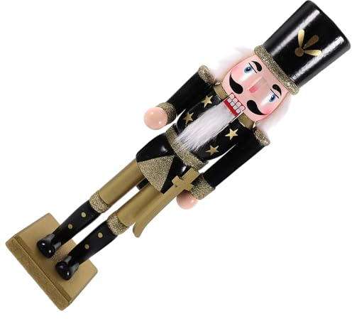 Zerodeko Wooden Christmas Nutcracker Soldier Puppet Black Gold Home Decoration for Xmas Festival Great Desktop Craft Figure