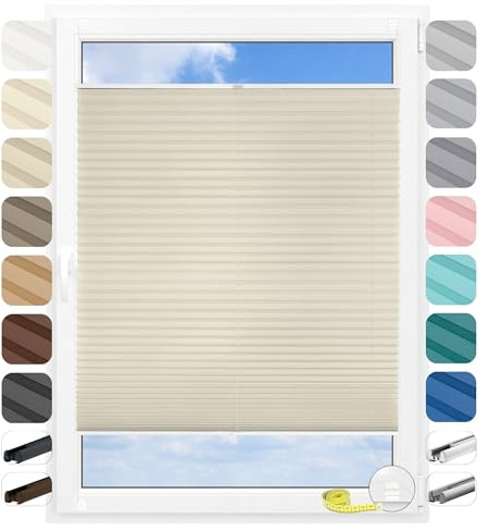 Birrke® Plissee ohne Bohren nach Maß zum Kleben – Fensterrollo Innen mit Up-Down, Sicht- & Sonnenschutz, einfache Montage, Maßanfertigung B:25-130 cm H:150-230 cm