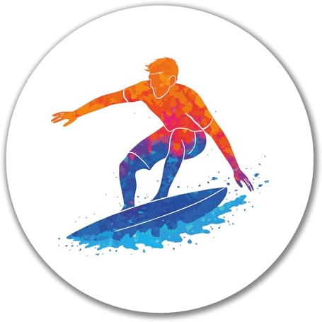 Huuraa Aufkleber Surfen bunte Silhouette Geschenk | Dekoaufkleber 10cm rund Sticker Geschenkidee Dekoausticker