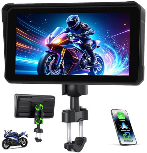 [2025] CAMECHO Senza Fili Carplay per Moto, 6 Pollici HD Schermo IP68 Impermeabile Navigatore con 1440 * 720 Touchscreen, Android Auto Bluetooth Airplay Android Cast, Supporto Siri/G-oogle Assistant