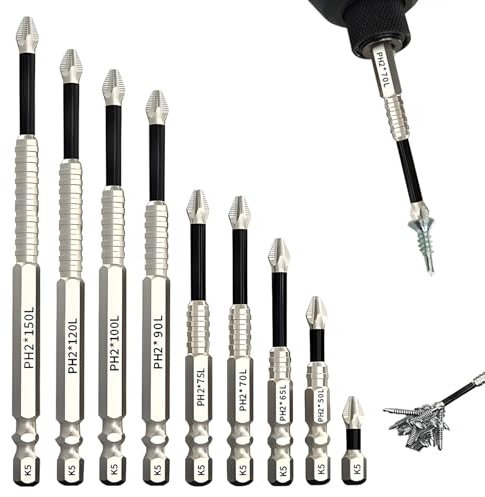 9 Stück Hochmagnetischer Schraubendreher-Bohrer-Bit-Satz, Hochmagnetischer Bit Satz, 25 mm, 50 mm, 65 mm, 70 mm, 75 mm, 90 mm, 100 mm, 120 mm, 150 mm