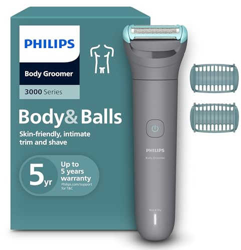 Philips Bodygroom series 3000 - Rifinitore per uomo tripla protezione, Rifinitura e rasatura intima, Preciso e confortevole sulla pelle, Impermeabile al 100%, 80 minuti di autonomia, Modello BG3480/15