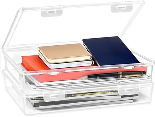 ZYETGH Aufbewahrungsbox mit Deckel Flach, Dokumentenbox A4 Stapelbare Stapelbare Durchsichtige Stiftebox Plastikbox Stift Organizer Aufbewahrungsboxen für Dokumente Zeitschriften