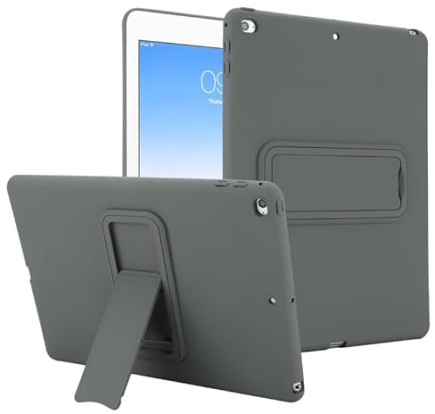 Coque pour iPad 6e/5e génération 9,7 2017/2018 et iPad Air 2/Pro 9,7, coque en silicone TPU souple, avec béquille, fine et légère, housse de protection antichoc - Gris