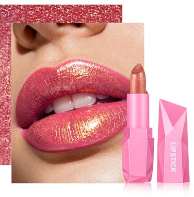 Rossetto Glitter Rosa,Metallo Lucido,Texture Crema Lunga Durata | Lipstick Waterproof, Non Adesivo, Colore Intenso, Texture Crema Idratante, Lip Stain Gloss Trucco Donna e Ragazza
