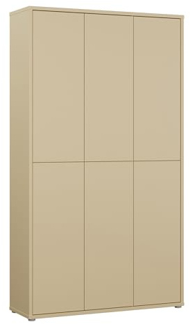 Forte Alice Springs Schuhschrank 100 110, modern-minimalistisch, 6-türig, Flurschrank, Holzwerkstoff, Buttergelb, 109,2 cm breit x 191,9 cm hoch x 34,9 cm tief