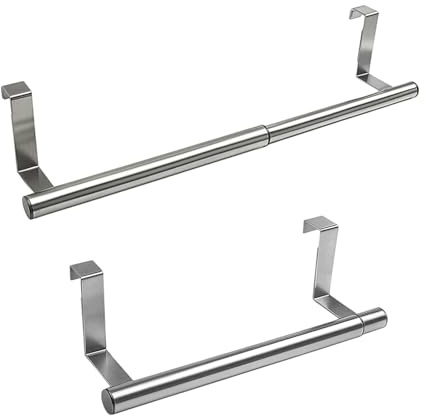 Over Door Towel Rail, 2 Pcs Hand Towel Holder Extendable Kitchen Towel Rail Bathroom Over Radiator Stainless Steel Towel Rack for Cupboard Drawer Cabinet, Kitchen and Bathroom (24cm)