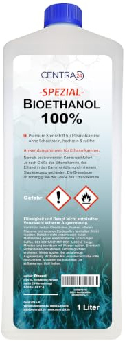 Centra24 Bioethanol 100% 1 Liter | 0% Wasseranteil für rußlose Verbrennung | Für Tischkamine & Ethanolkamine | Aus nachhaltigen Rohstoffen | Lösungsmittel